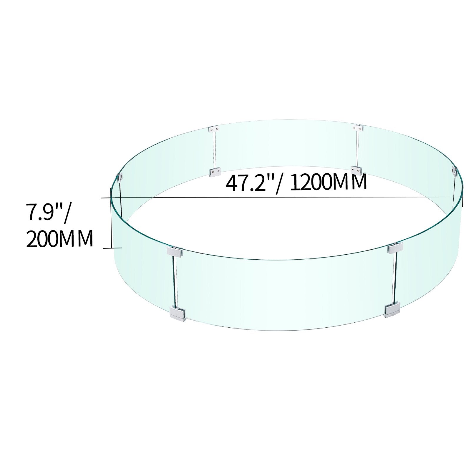 VEVOR Fire Pit Wind Guard, 47 x 47 x 8 Inch Glass Flame Guard, Round Glass Shield, 1/4-Inch Thick Fire Table, Clear Tempered Glass Flame Guard, Steady Feet Tree Pit Guard for Propane, Gas, Outdoor