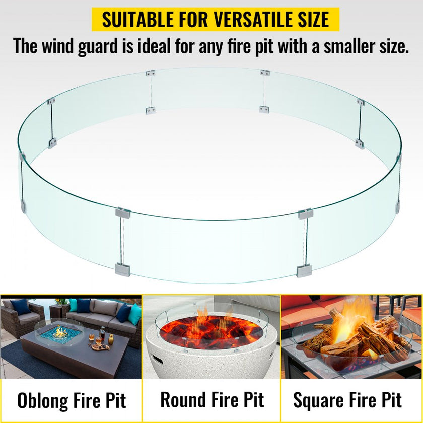 VEVOR Fire Pit Wind Guard, 59 x 59 x 7.9 inches Glass Flame Guard, Round Glass Shield, 1/4-Inch Thick Fire Table, Clear Tempered Glass Flame Guard, Steady Feet Tree Pit Guard for Propane, Gas, Outdoor