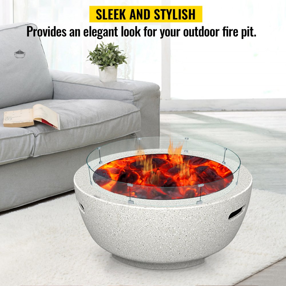 VEVOR Fire Pit Wind Guard, 59 x 59 x 7.9 inches Glass Flame Guard, Round Glass Shield, 1/4-Inch Thick Fire Table, Clear Tempered Glass Flame Guard, Steady Feet Tree Pit Guard for Propane, Gas, Outdoor