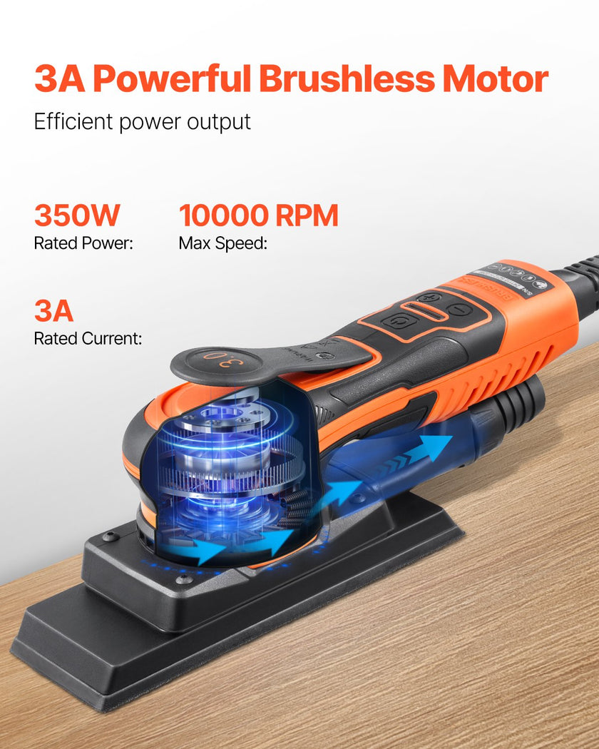 VEVOR 3/8 Sheet Sander 350W 6 Speeds Brushless Finishing Sander for Woodworking