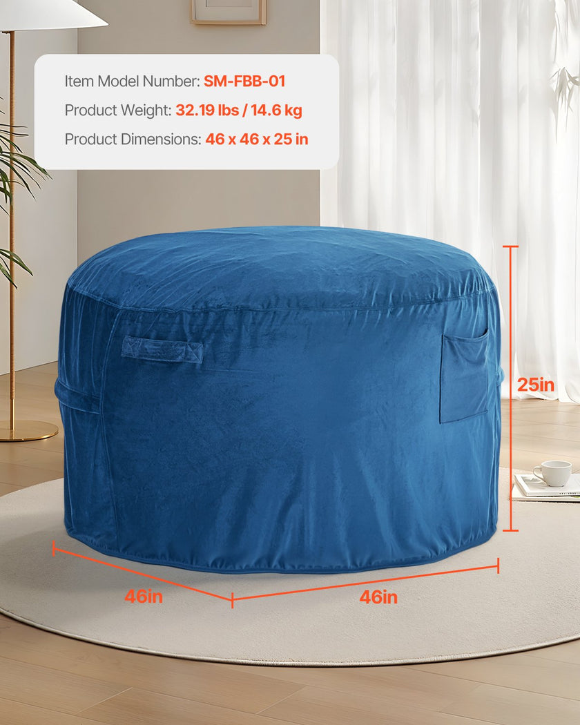 VEVOR Round Bean Bag Chair with Removable and Washable Cover for Adults Blue