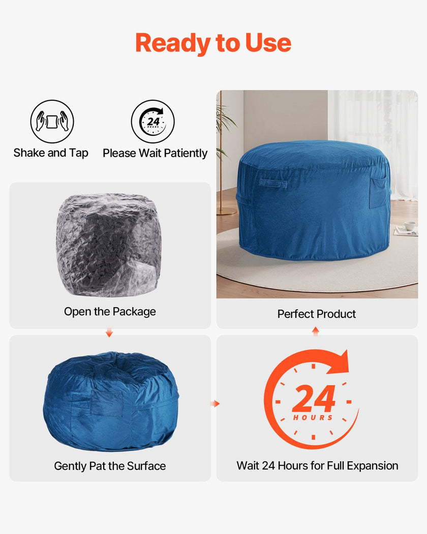 VEVOR Round Bean Bag Chair with Removable and Washable Cover for Adults Blue