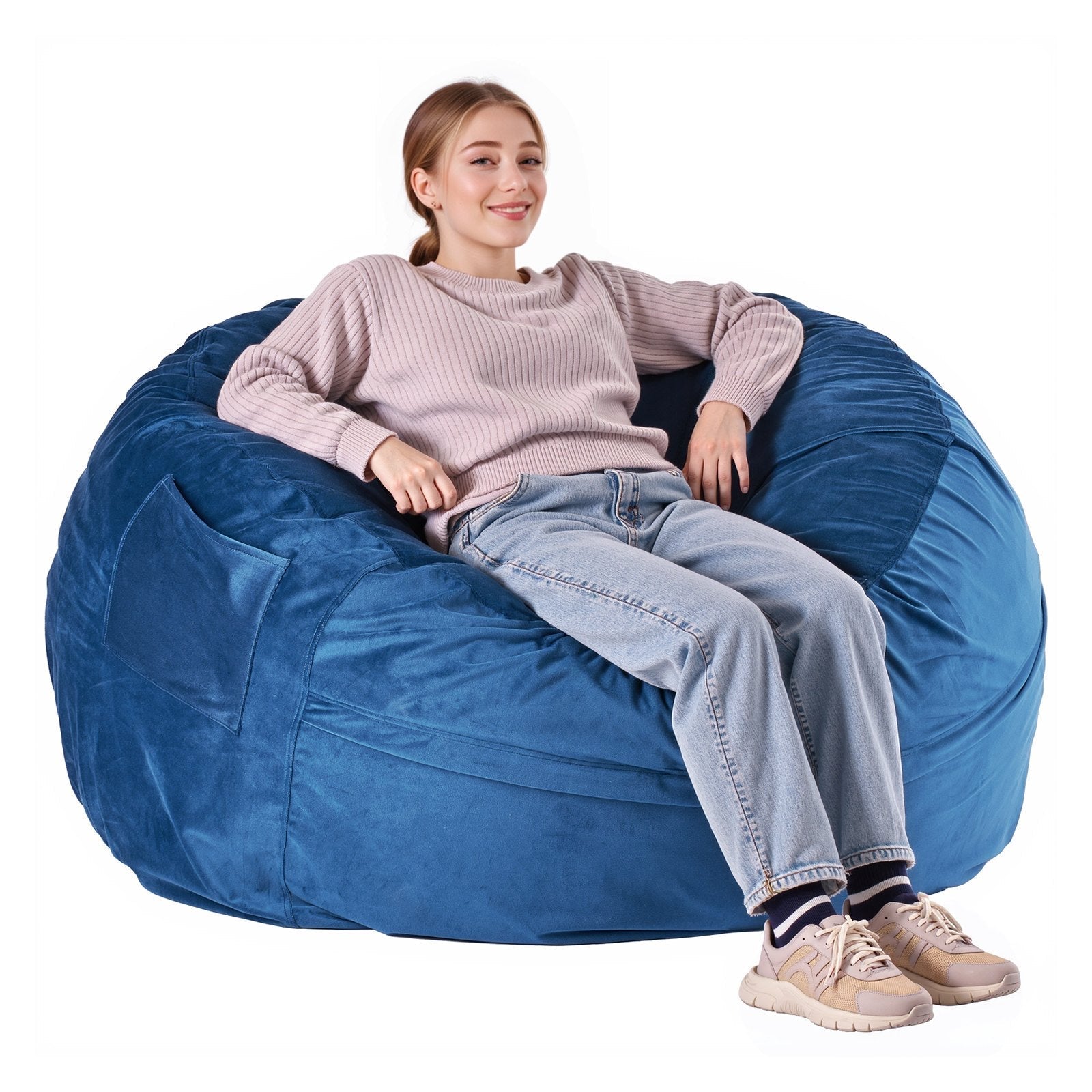 VEVOR Round Bean Bag Chair with Removable and Washable Cover for Adults Blue