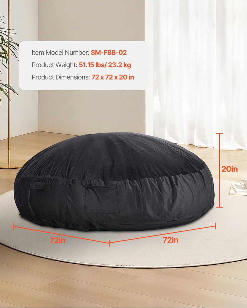 VEVOR Round Bean Bag Chair with Removable & Washable Cover for Adult Giant Black