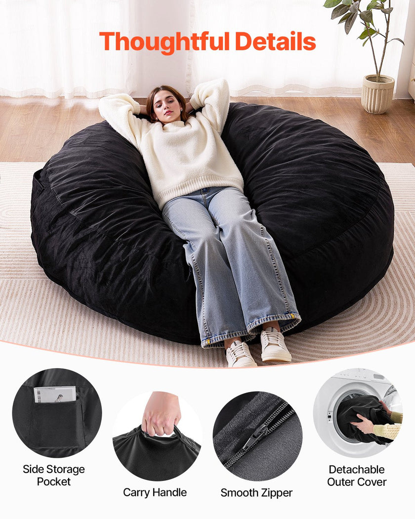 VEVOR Round Bean Bag Chair with Removable & Washable Cover for Adult Giant Black
