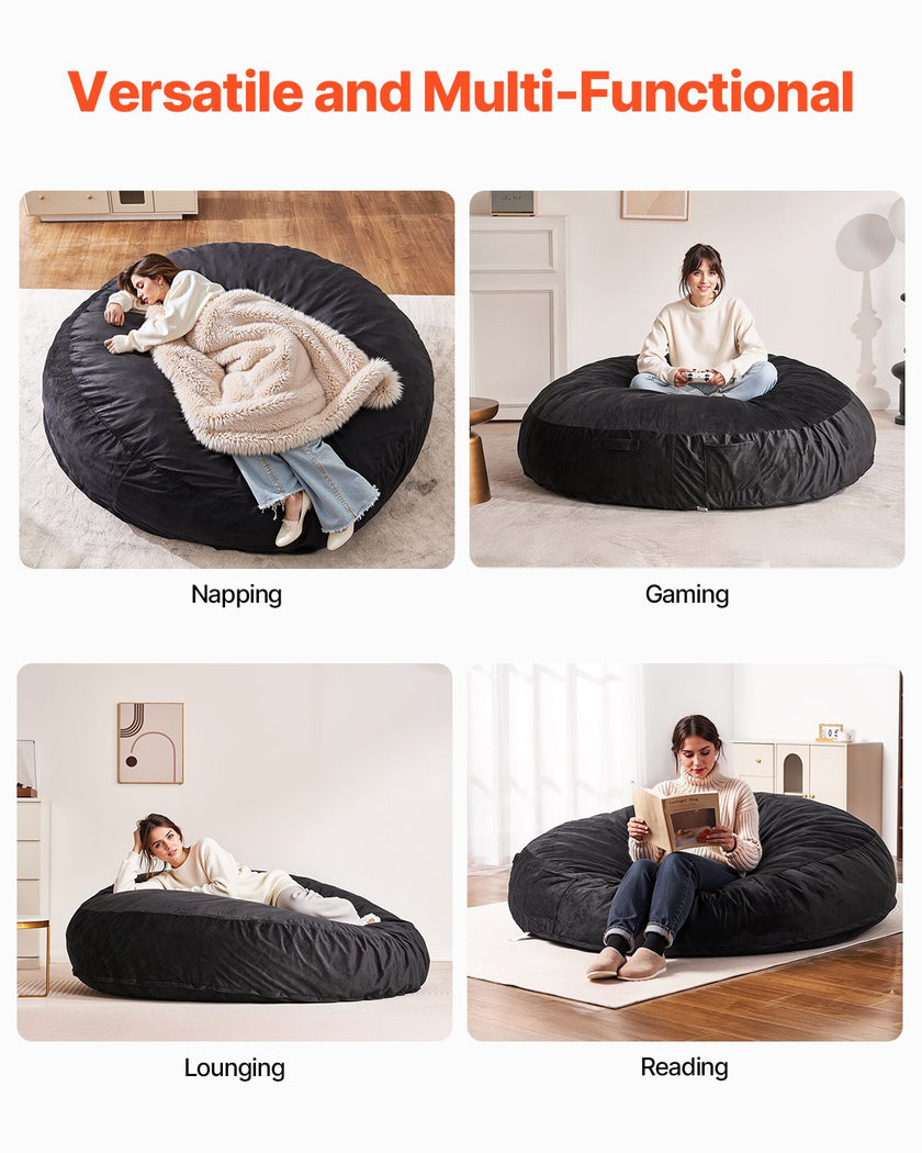 VEVOR Round Bean Bag Chair with Removable & Washable Cover for Adult Giant Black