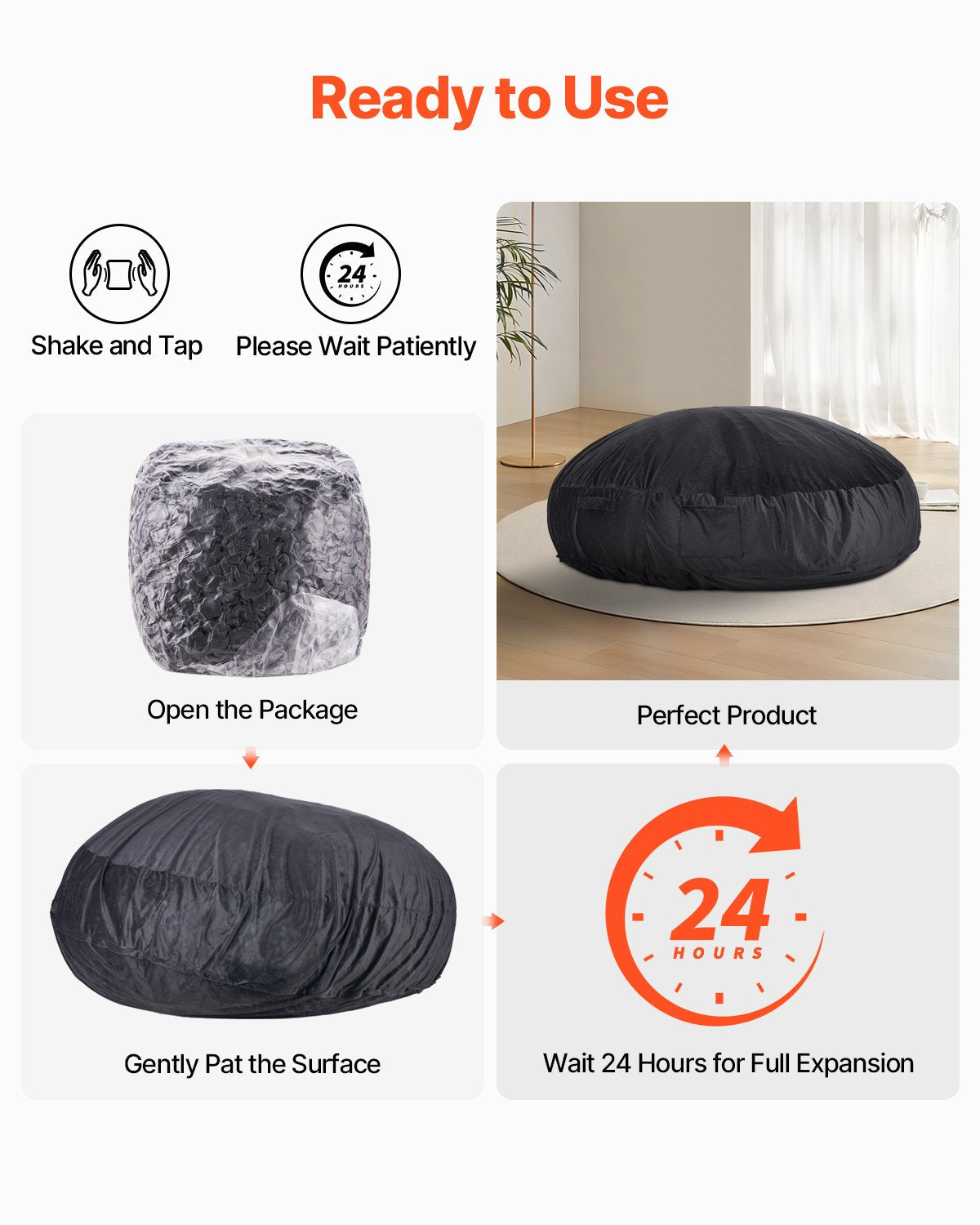 VEVOR Round Bean Bag Chair with Removable & Washable Cover for Adult Giant Black