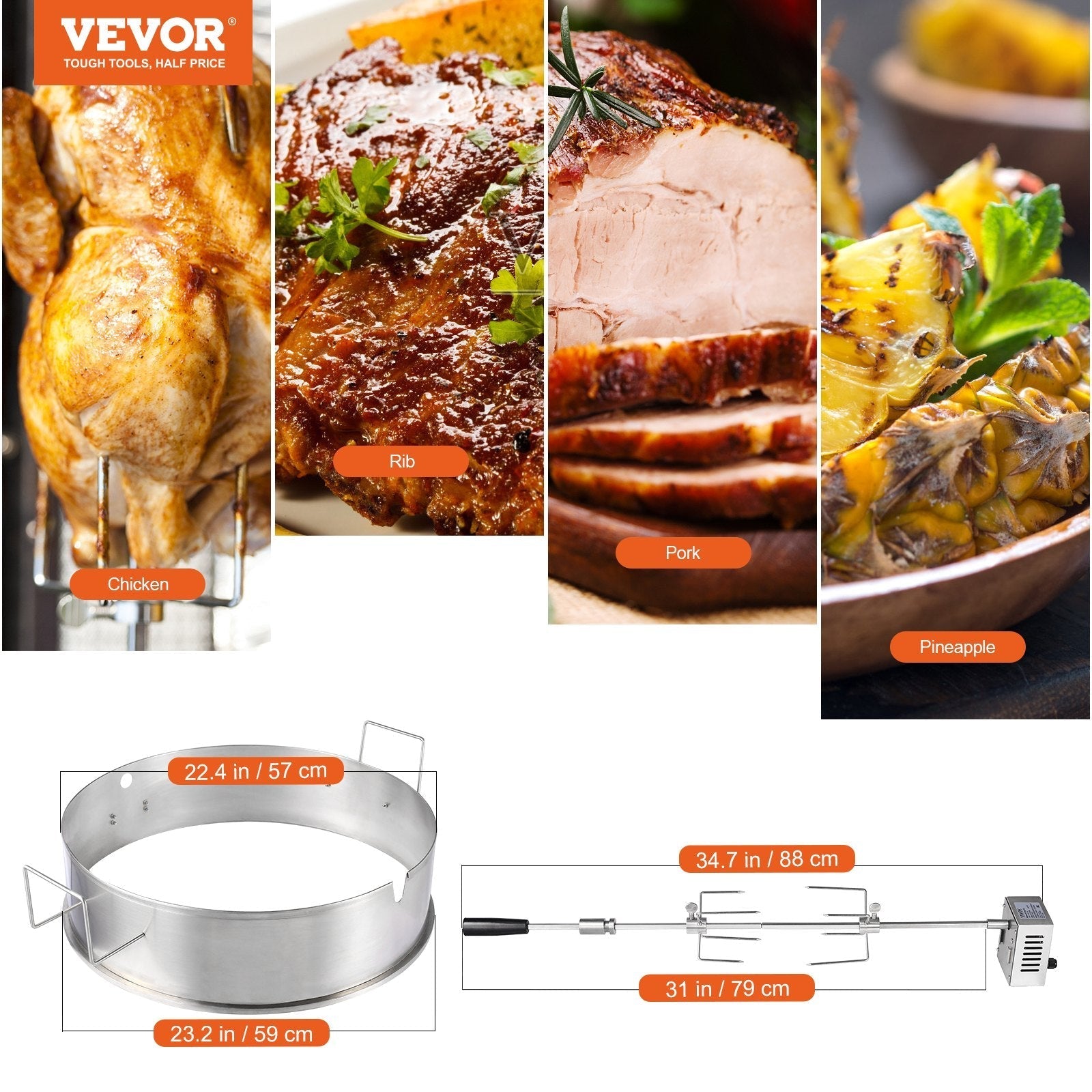 VEVOR BBQ Rotisserie Ring Kit for 22