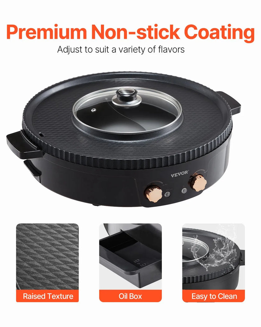 VEVOR Hot Pot with Grill 1800W 2-in-1 Electric Smokeless Grill and Hot Pot