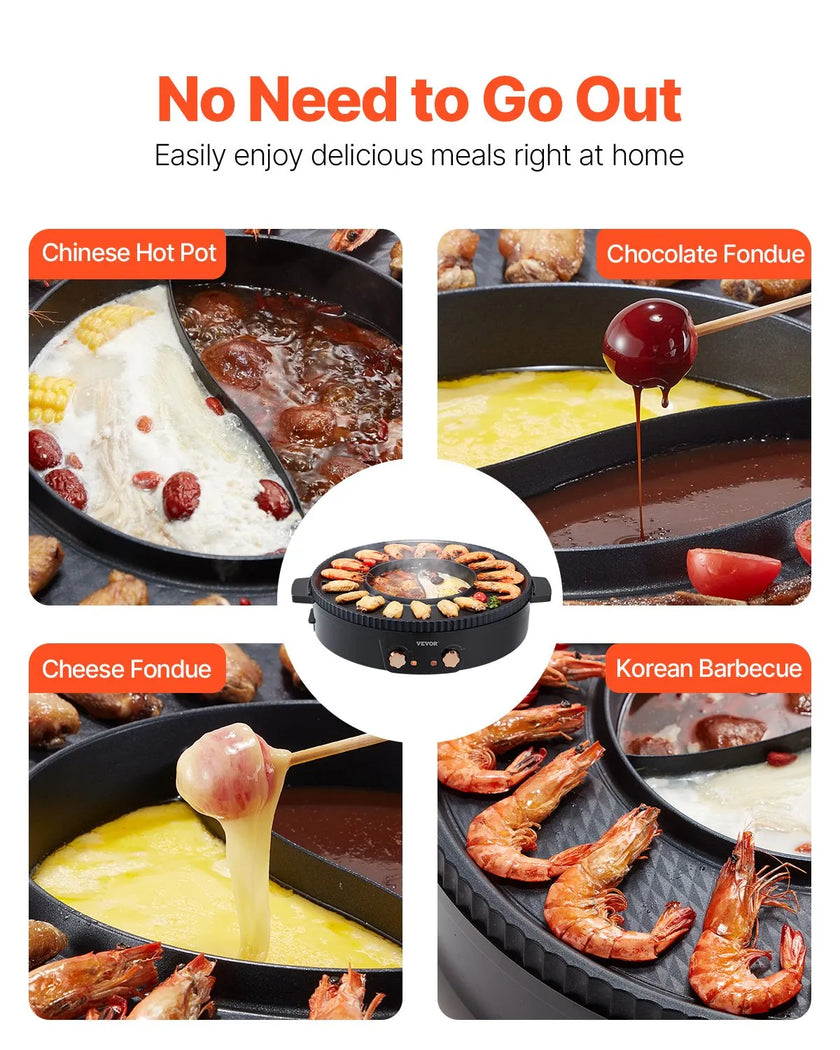VEVOR Hot Pot with Grill 1800W 2-in-1 Electric Smokeless Grill and Hot Pot