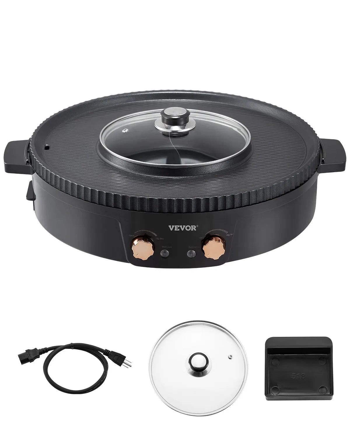 VEVOR Hot Pot with Grill 1800W 2-in-1 Electric Smokeless Grill and Hot Pot