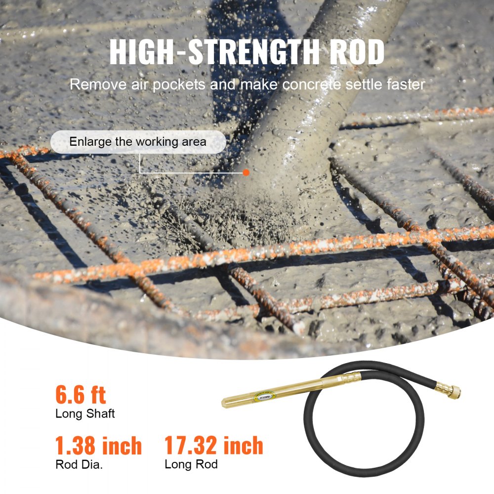 Handheld Concrete Vibrator, 800W Electric Vibrator 13000 VPM, Electric Concrete Vibrating Tool With 6.6ft / 2m Shaft Rod, Portable Pencil Cement Vibrator Remove Air Bubble and Mix Concrete