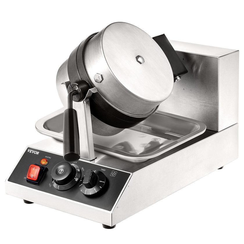 VEVOR Commercial Waffle Maker, 1 Piece per Batch, 1300W Round Waffle Iron, Non-Stick Waffle Baker Machine with 122-572? / 50-300? Temp Range Teflon-Coated Baking Pans Stainless Steel Body, 120V