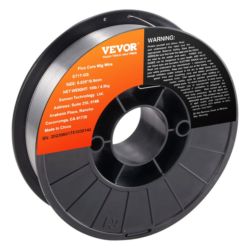 VEVOR Flux Core Welding Wire, E71T-GS 0.035-inch 10LBS, Gasless Mild Steel MIG Welding Wire with Low Splatter for All Position Arc Welding and Outdoor Use