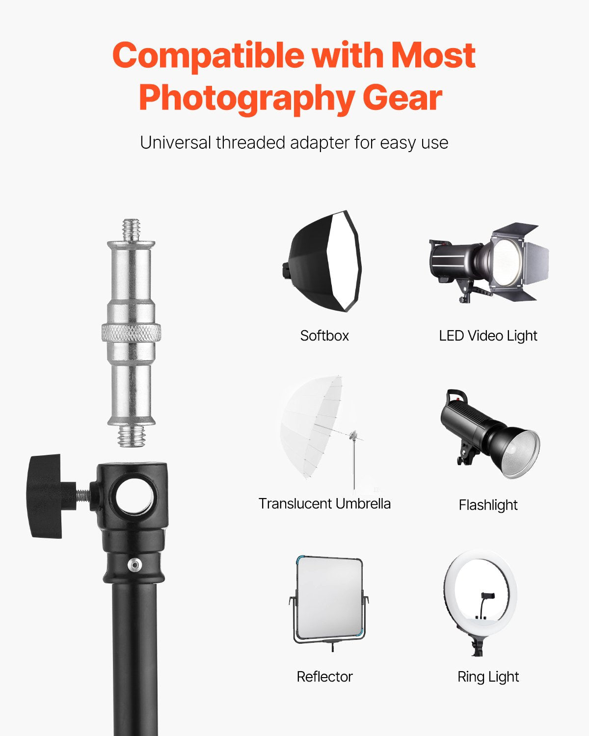VEVOR Air Cushioned Aluminum Photography Light Stand with Boom Arm Adjustable
