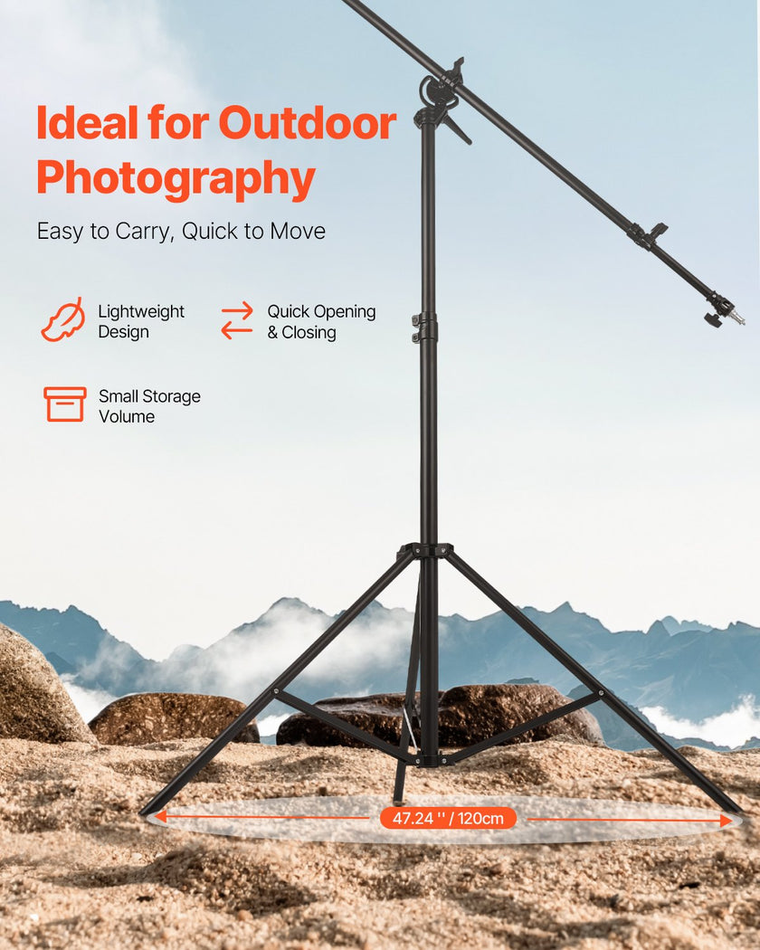 VEVOR Air Cushioned Aluminum Photography Light Stand with Boom Arm Adjustable