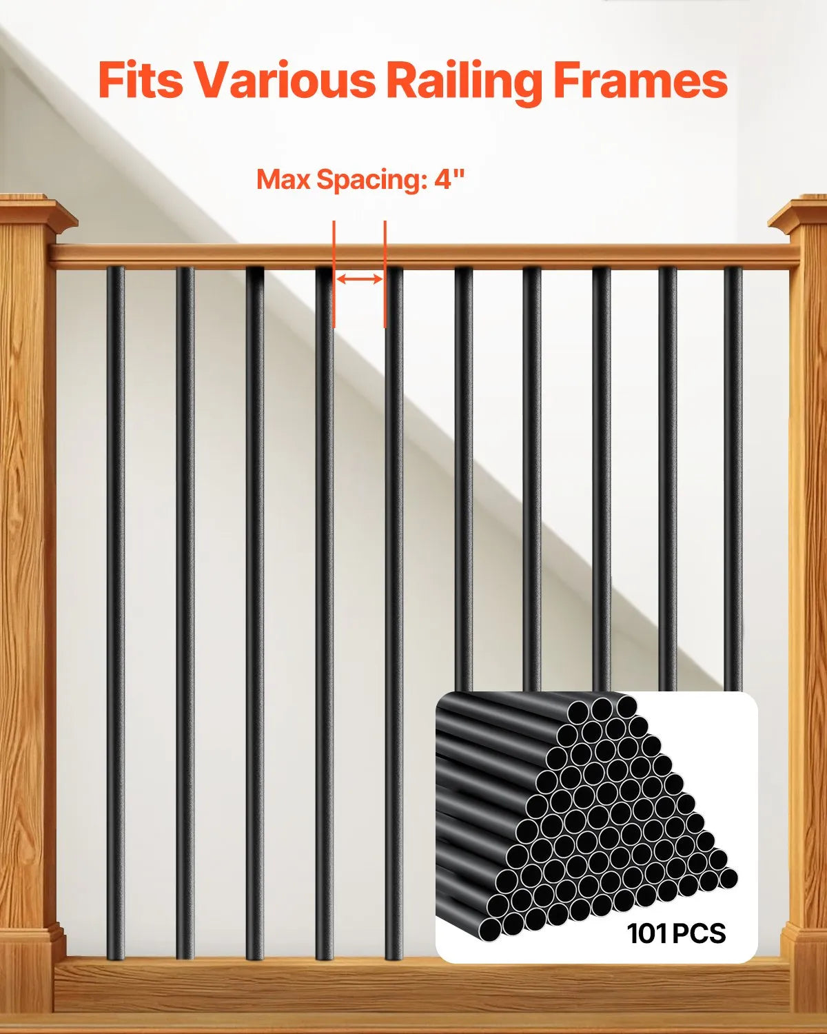 VEVOR Staircase Balusters 101 Pack 26 In Aluminum Spindles with Screws/Rail Caps
