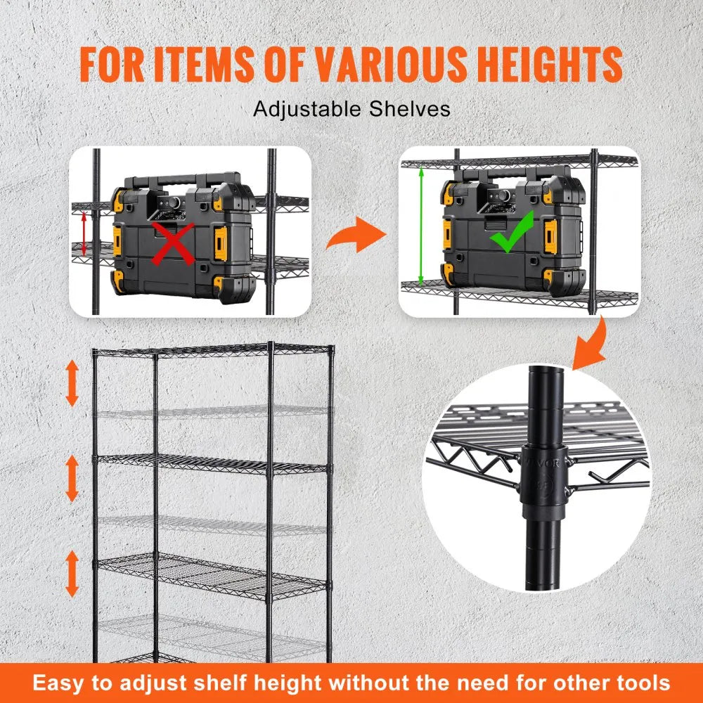 VEVOR Storage Shelving Unit with Wheels, 4-Tier Adjustable, 700 lbs Capacity, Heavy Duty Garage Shelves Metal Organizer Wire Rack, Black, 47.2