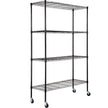 VEVOR Storage Shelving Unit with Wheels, 4-Tier Adjustable, 700 lbs Capacity, Heavy Duty Garage Shelves Metal Organizer Wire Rack, Black, 47.2