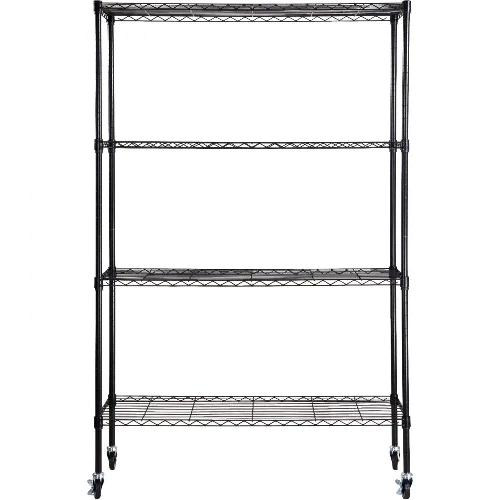 VEVOR Storage Shelving Unit with Wheels, 4-Tier Adjustable, 700 lbs Capacity, Heavy Duty Garage Shelves Metal Organizer Wire Rack, Black, 47.2