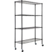 VEVOR Storage Shelving Unit with Wheels, 4-Tier Adjustable, 700 lbs Capacity, Heavy Duty Garage Shelves Metal Organizer Wire Rack, Black, 47.2