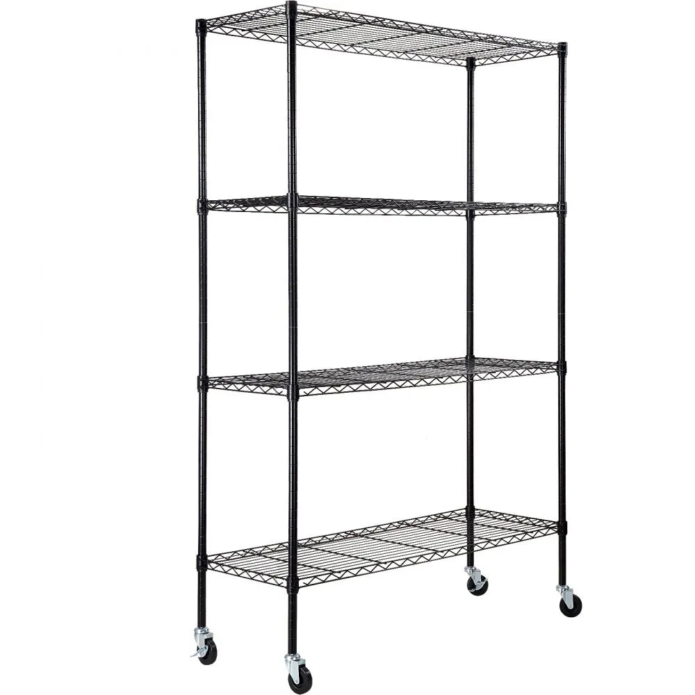 VEVOR Storage Shelving Unit with Wheels, 4-Tier Adjustable, 700 lbs Capacity, Heavy Duty Garage Shelves Metal Organizer Wire Rack, Black, 47.2