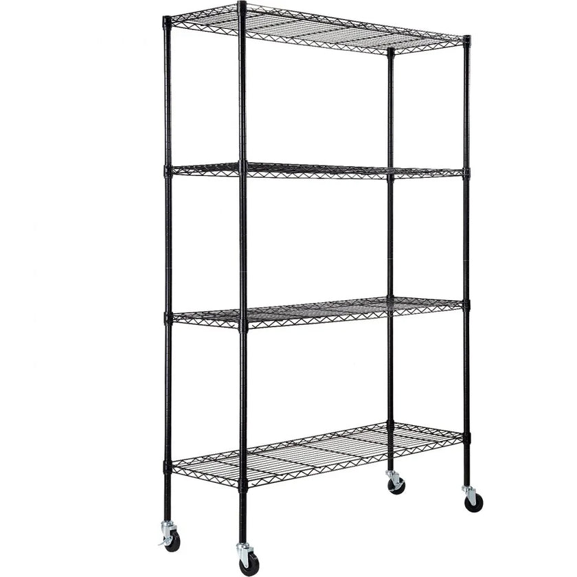 VEVOR Storage Shelving Unit with Wheels, 4-Tier Adjustable, 700 lbs Capacity, Heavy Duty Garage Shelves Metal Organizer Wire Rack, Black, 47.2