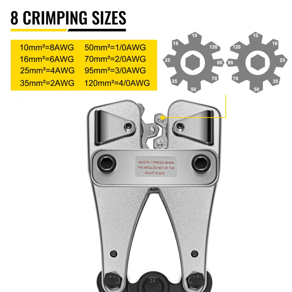 VEVOR Battery Cable Crimping Tool 10-120 mm2, Cable Lug Crimping Tool for Heavy Duty Wire Lugs, Battery Cable Crimper for AWG 8-4/0, Hexagon Lug Crimping Tool for Wire Cable Cutting and Crimping