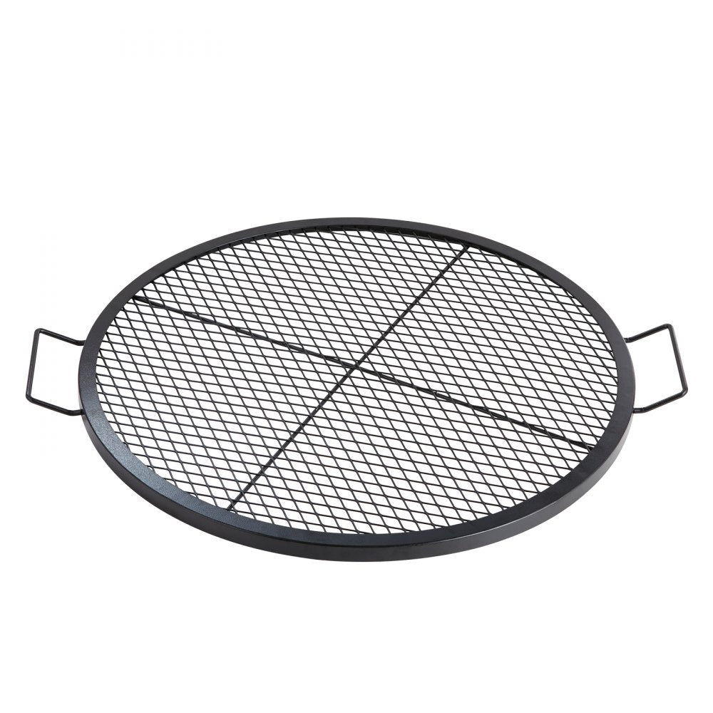 VEVOR X-Marks Fire Pit Grill Grate, Round Cooking Grate, Heavy Duty Steel Campfire BBQ Grill Grid with Handle and Support X Wire, Portable Camping Cookware for Outside Party & Gathering, 30 Inch Black