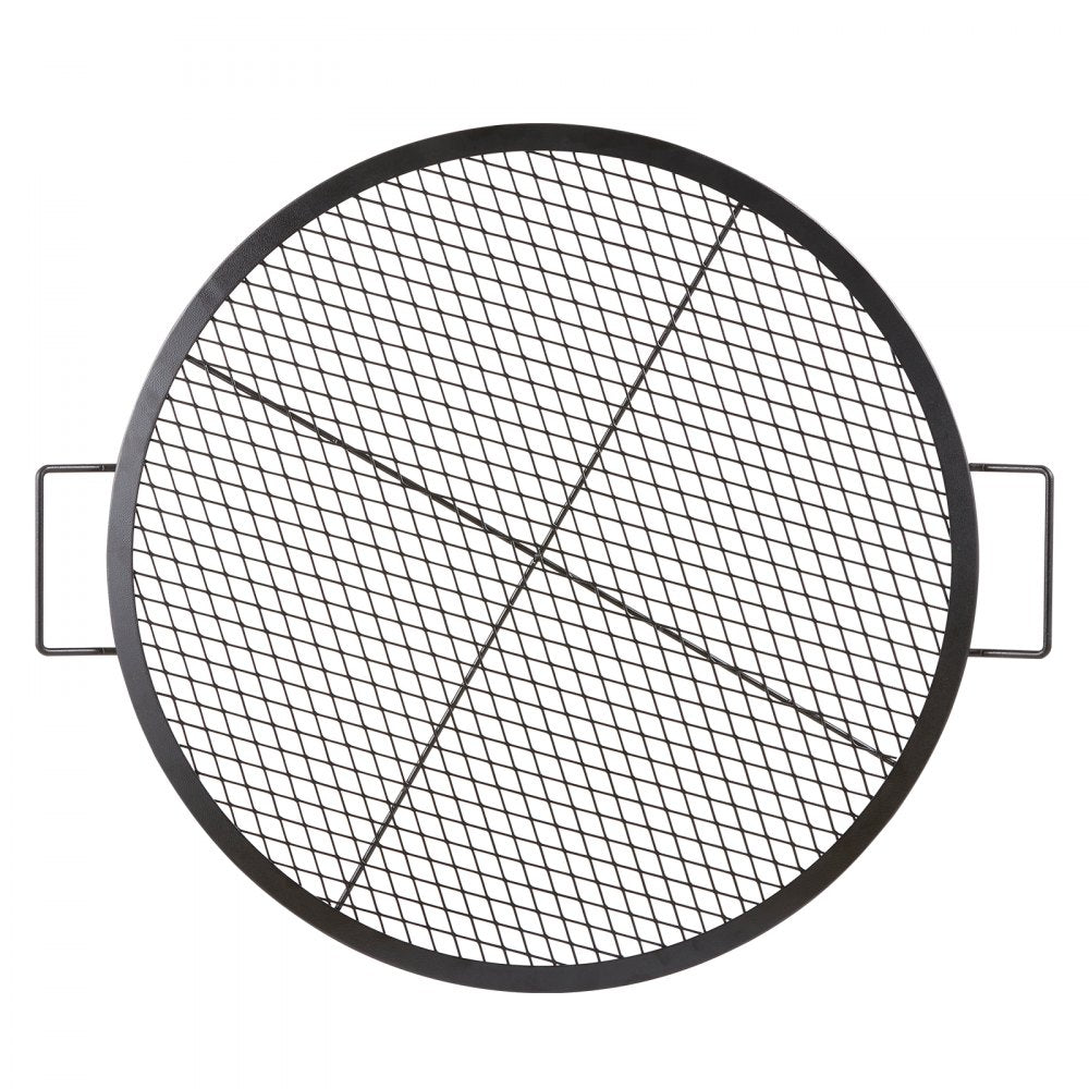 VEVOR X-Marks Fire Pit Grill Grate, Round Cooking Grate, Heavy Duty Steel Campfire BBQ Grill Grid with Handle and Support X Wire, Portable Camping Cookware for Outside Party & Gathering, 30 Inch Black
