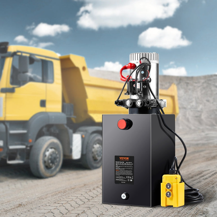 VEVOR Hydraulic Pump, 15 Quart Hydraulic Power Unit, Double Acting Dump Trailer Pump, 0.91 GPM Flow Rate, 3200 PSI Max Relief Pressure, DC 12V Hydraulic Pump for Dump Trailer Car Lifting