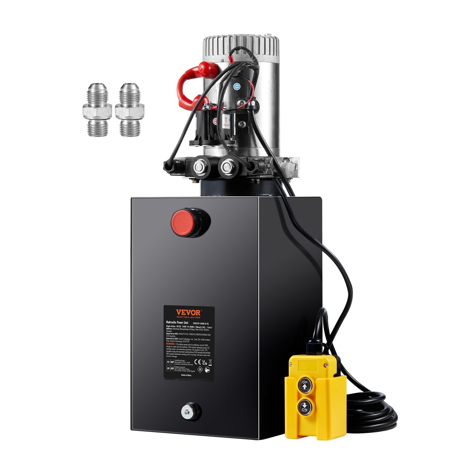 VEVOR Hydraulic Pump, 15 Quart Hydraulic Power Unit, Double Acting Dump Trailer Pump, 0.91 GPM Flow Rate, 3200 PSI Max Relief Pressure, DC 12V Hydraulic Pump for Dump Trailer Car Lifting