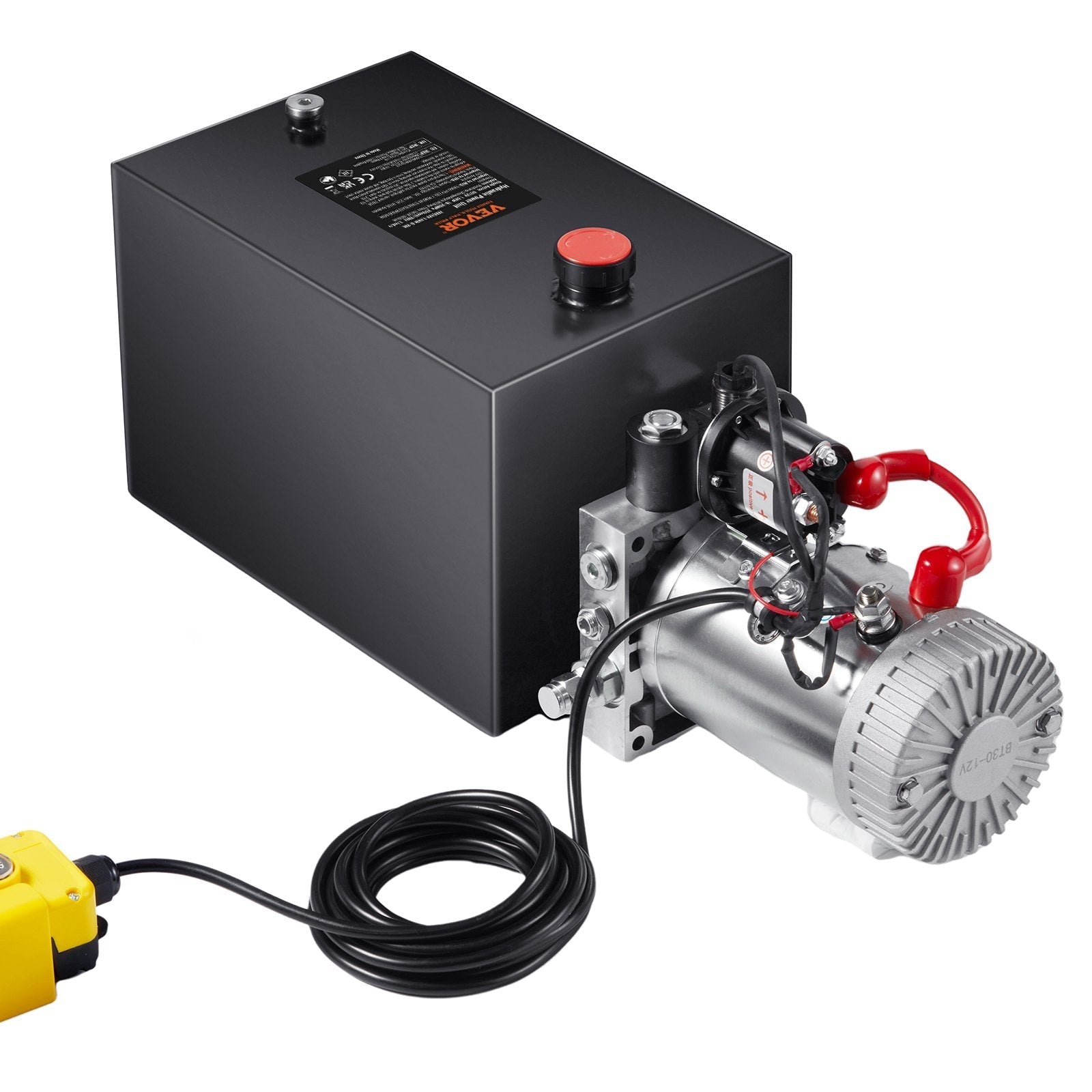 VEVOR Hydraulic Pump, 20 Quart Hydraulic Power Unit, Single Acting Dump Trailer Pump, 0.91 GPM Flow Rate, 3200 PSI Max Relief Pressure, DC 12V Hydraulic Pump for Dump Trailer Car Lifting