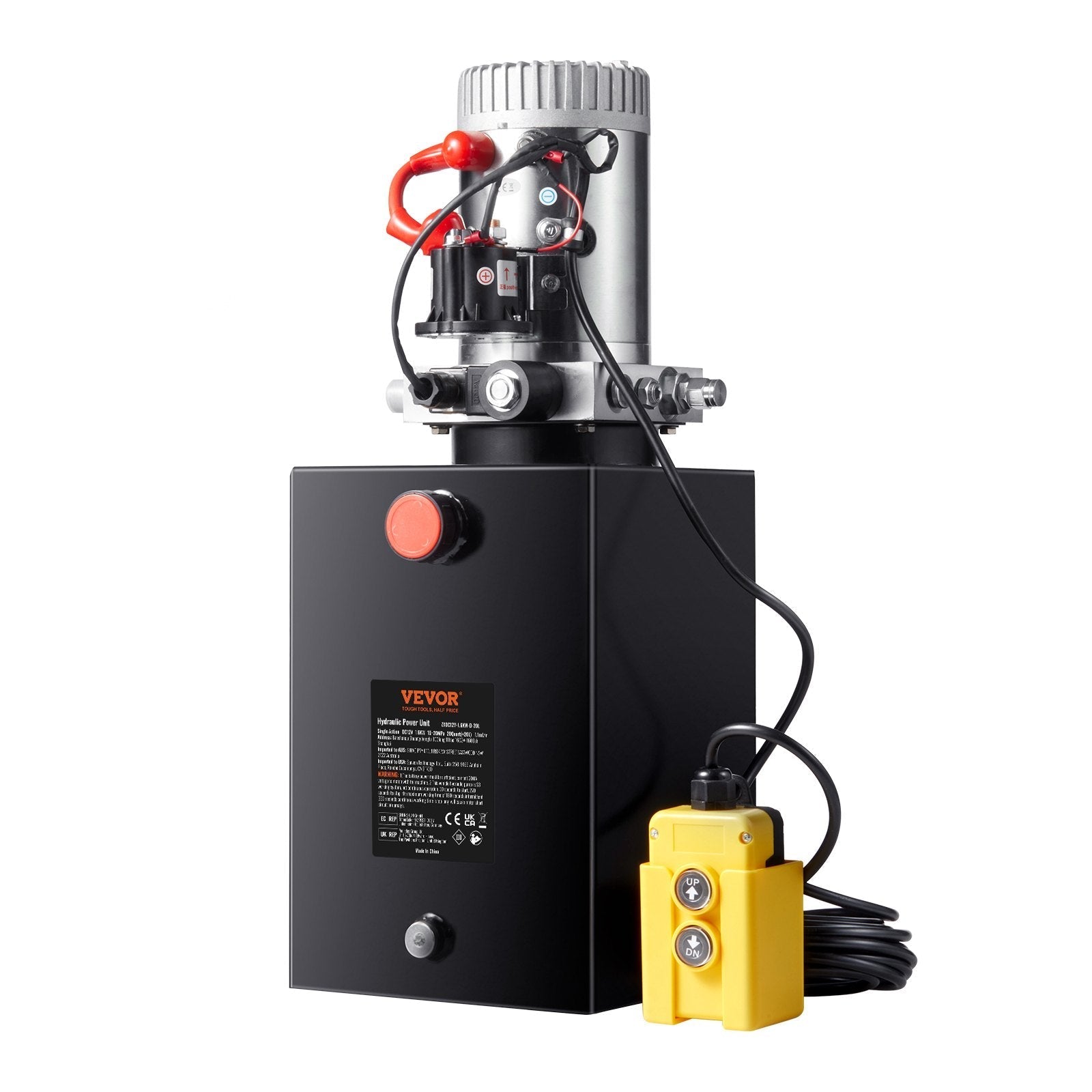 VEVOR Hydraulic Pump, 20 Quart Hydraulic Power Unit, Single Acting Dump Trailer Pump, 0.91 GPM Flow Rate, 3200 PSI Max Relief Pressure, DC 12V Hydraulic Pump for Dump Trailer Car Lifting