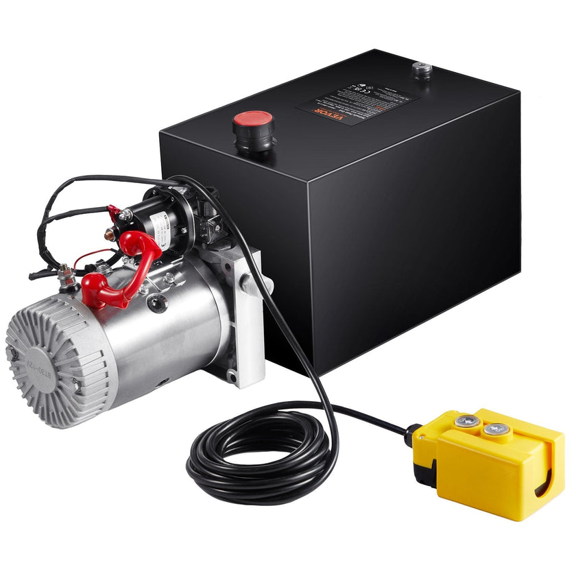 VEVOR Hydraulic Pump, 12 Quart Hydraulic Power Unit, Single Acting Dump Trailer Pump, 0.91 GPM Flow Rate, 3200 PSI Max Relief Pressure, DC 12V Hydraulic Pump for Dump Trailer Car Lifting