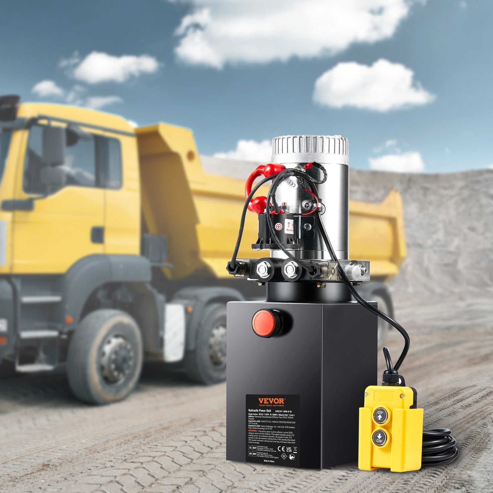 VEVOR Hydraulic Pump, 6 Quart Hydraulic Power Unit, Double Acting Dump Trailer Pump, 0.91 GPM Flow Rate, 3200 PSI Max Relief Pressure, DC 12V Hydraulic Pump for Dump Trailer Car Lifting