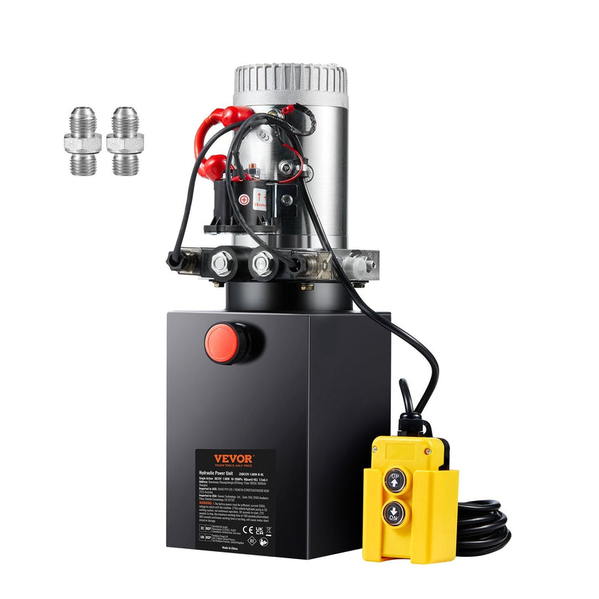 VEVOR Hydraulic Pump, 6 Quart Hydraulic Power Unit, Double Acting Dump Trailer Pump, 0.91 GPM Flow Rate, 3200 PSI Max Relief Pressure, DC 12V Hydraulic Pump for Dump Trailer Car Lifting