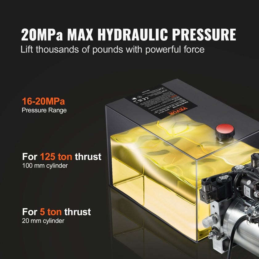 VEVOR Hydraulic Pump, 8 Quart Hydraulic Power Unit, Double Acting Dump Trailer Pump, 0.91 GPM Flow Rate, 3200 PSI Max Relief Pressure, DC 12V Hydraulic Pump for Dump Trailer Car Lifting