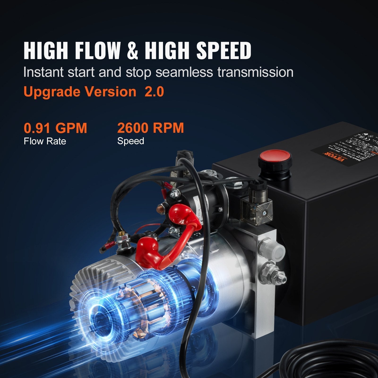 VEVOR Hydraulic Pump, 8 Quart Hydraulic Power Unit, Double Acting Dump Trailer Pump, 0.91 GPM Flow Rate, 3200 PSI Max Relief Pressure, DC 12V Hydraulic Pump for Dump Trailer Car Lifting