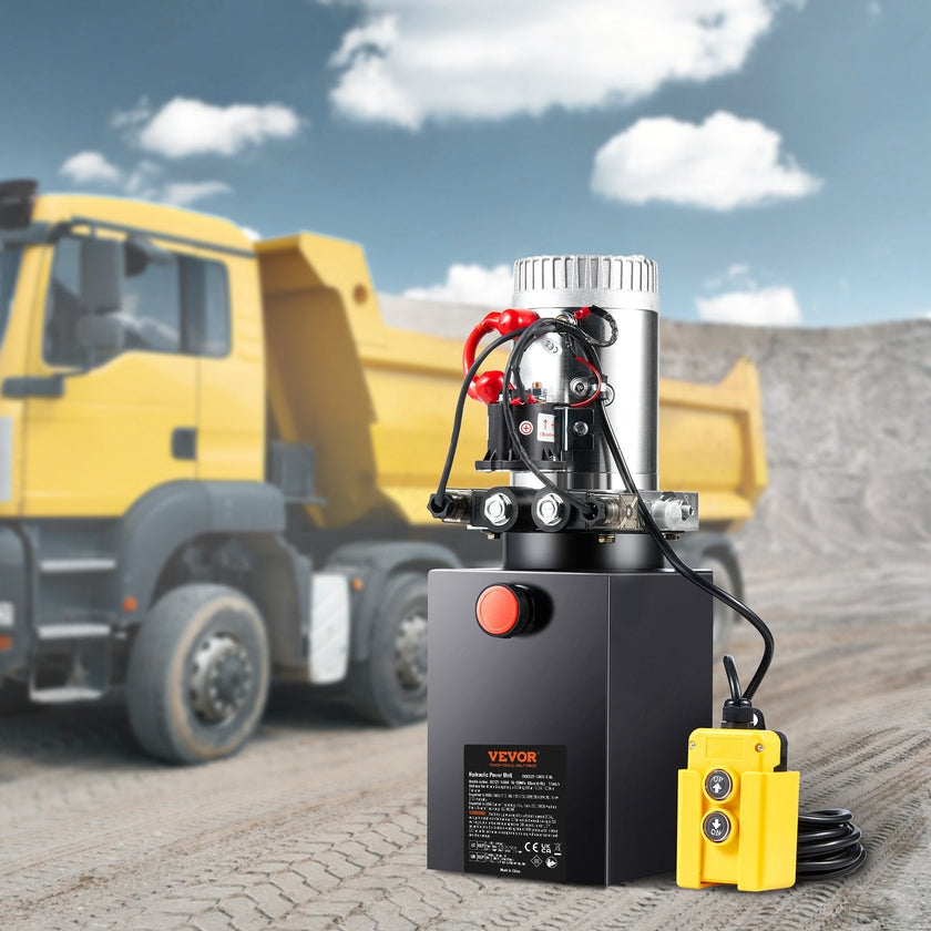 VEVOR Hydraulic Pump, 8 Quart Hydraulic Power Unit, Double Acting Dump Trailer Pump, 0.91 GPM Flow Rate, 3200 PSI Max Relief Pressure, DC 12V Hydraulic Pump for Dump Trailer Car Lifting