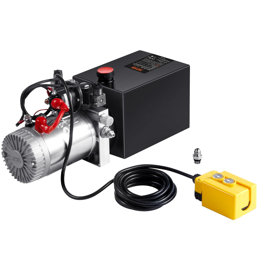 VEVOR Hydraulic Pump, 8 Quart Hydraulic Power Unit, Double Acting Dump Trailer Pump, 0.91 GPM Flow Rate, 3200 PSI Max Relief Pressure, DC 12V Hydraulic Pump for Dump Trailer Car Lifting