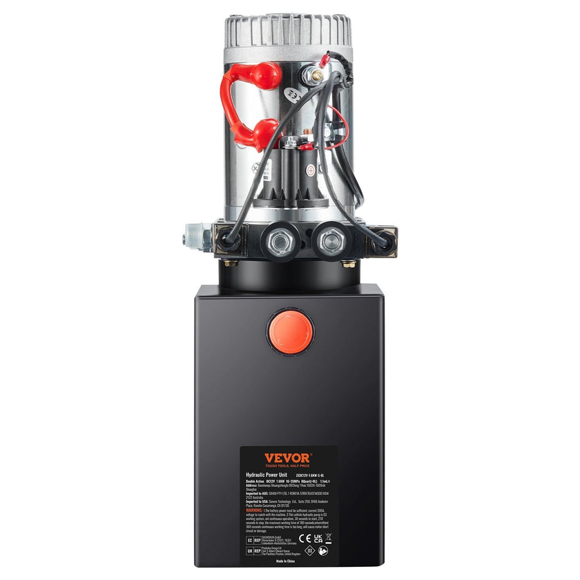 VEVOR Hydraulic Pump, 8 Quart Hydraulic Power Unit, Double Acting Dump Trailer Pump, 0.91 GPM Flow Rate, 3200 PSI Max Relief Pressure, DC 12V Hydraulic Pump for Dump Trailer Car Lifting