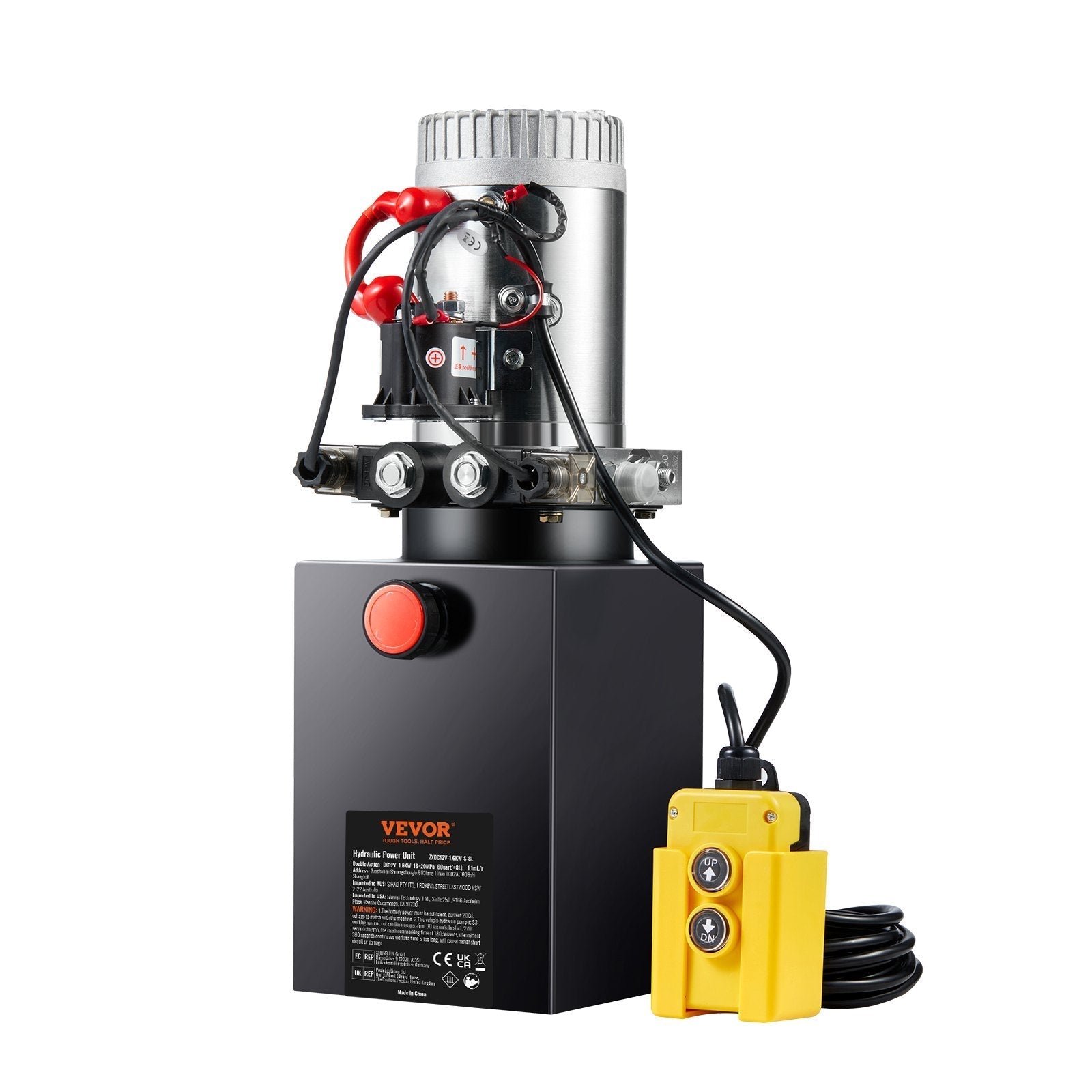 VEVOR Hydraulic Pump, 8 Quart Hydraulic Power Unit, Double Acting Dump Trailer Pump, 0.91 GPM Flow Rate, 3200 PSI Max Relief Pressure, DC 12V Hydraulic Pump for Dump Trailer Car Lifting