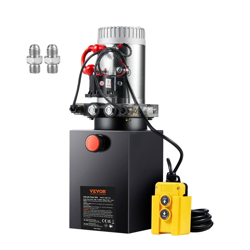 VEVOR Hydraulic Pump, 10 Quart Hydraulic Power Unit, Double Acting Dump Trailer Pump, 0.91 GPM Flow Rate, 3200 PSI Max Relief Pressure, DC 12V Hydraulic Pump for Dump Trailer Car Lifting