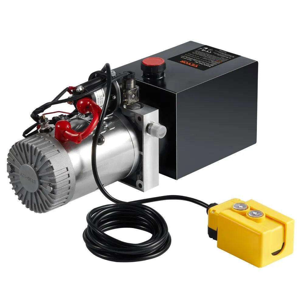 VEVOR Hydraulic Pump, 8 Quart Hydraulic Power Unit, Single Acting Dump Trailer Pump, 0.91 GPM Flow Rate, 3200 PSI Max Relief Pressure, DC 12V Hydraulic Pump for Dump Trailer Car Lifting