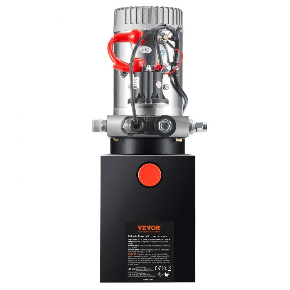 VEVOR Hydraulic Pump, 8 Quart Hydraulic Power Unit, Single Acting Dump Trailer Pump, 0.91 GPM Flow Rate, 3200 PSI Max Relief Pressure, DC 12V Hydraulic Pump for Dump Trailer Car Lifting