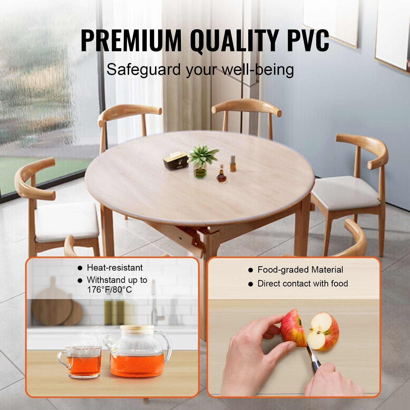 VEVOR Clear Table Cover Protector, 42 inch/1068 mm Round Table Cover, 1.5 mm Thick PVC Plastic Tablecloth, Waterproof Desktop Protector for Writing Desk, Coffee Table, Dining Room Table