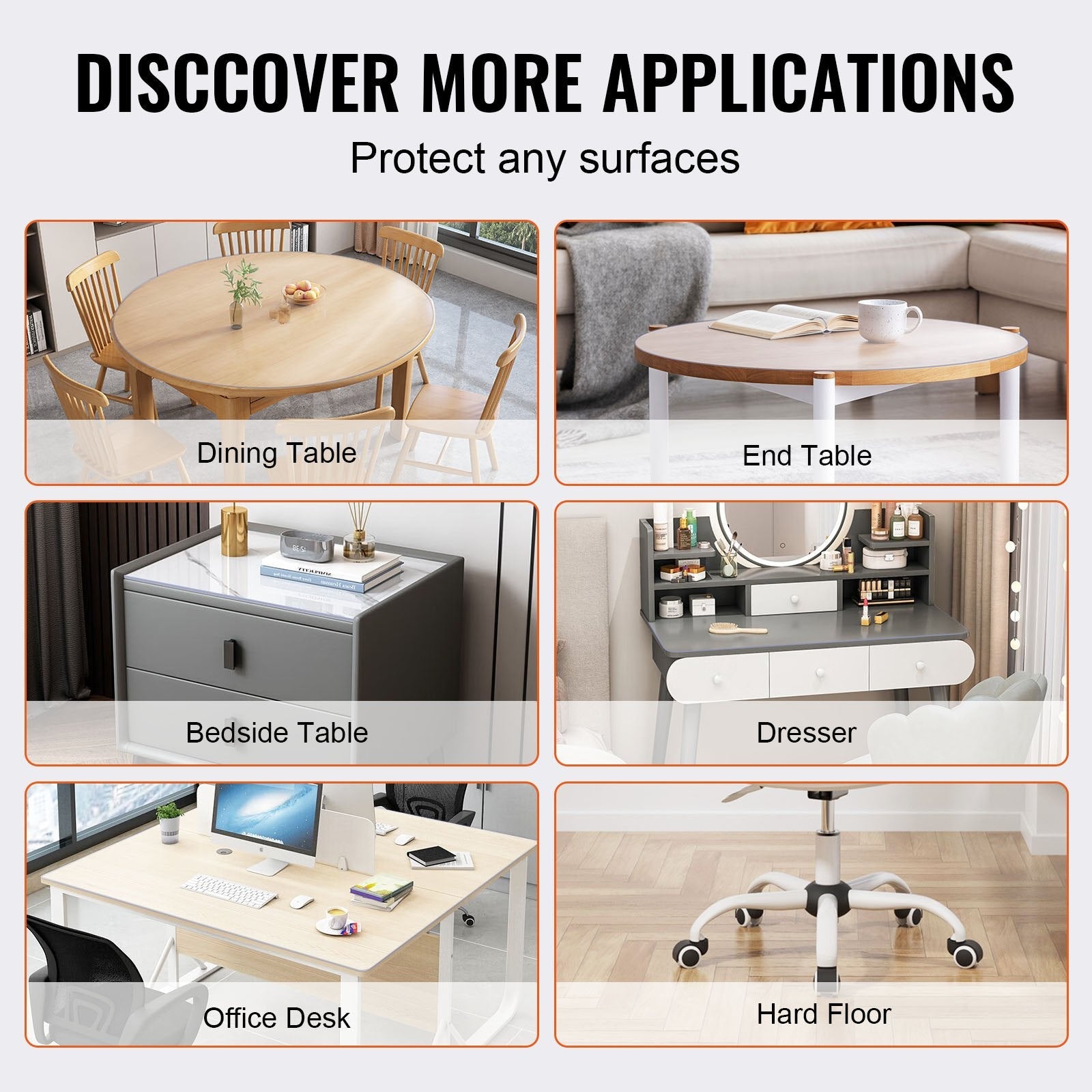 VEVOR Clear Table Cover Protector, 42 inch/1068 mm Round Table Cover, 1.5 mm Thick PVC Plastic Tablecloth, Waterproof Desktop Protector for Writing Desk, Coffee Table, Dining Room Table