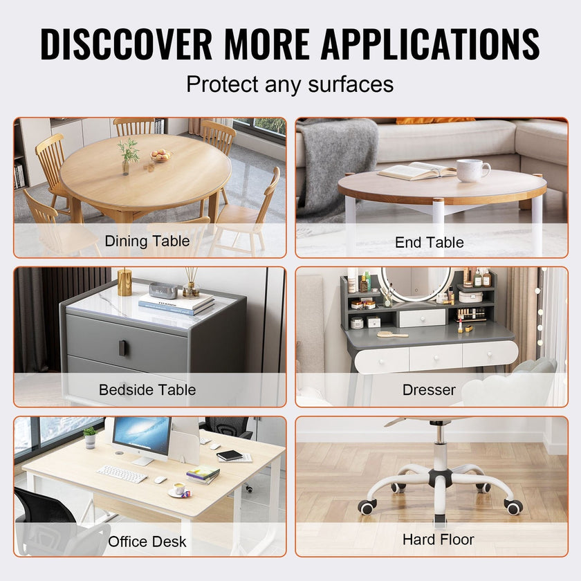 VEVOR Clear Table Cover Protector, 42 inch/1068 mm Round Table Cover, 1.5 mm Thick PVC Plastic Tablecloth, Waterproof Desktop Protector for Writing Desk, Coffee Table, Dining Room Table