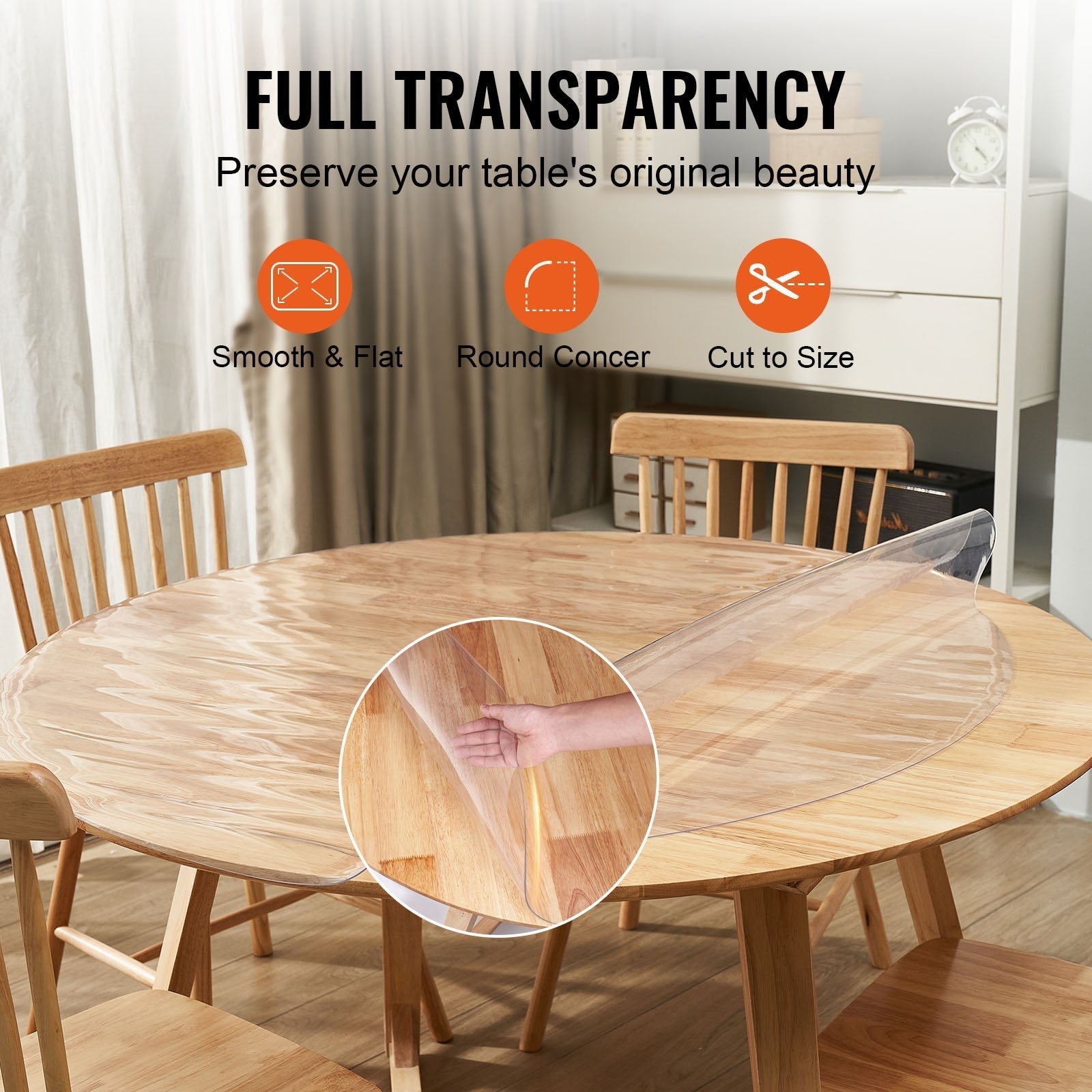 VEVOR Clear Table Cover Protector, 48 inch/1230 mm Round Table Cover, 1.5 mm Thick PVC Plastic Tablecloth, Waterproof Desktop Protector for Writing Desk, Coffee Table, Dining Room Table